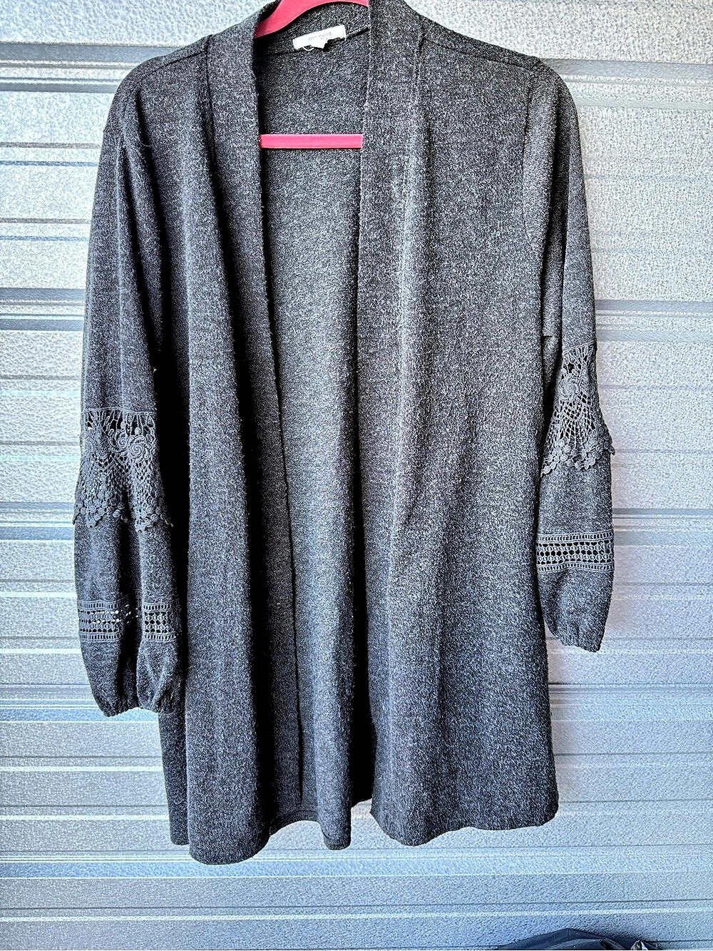 Maurices Lace Sleeve Cardigan in Gray Size Large